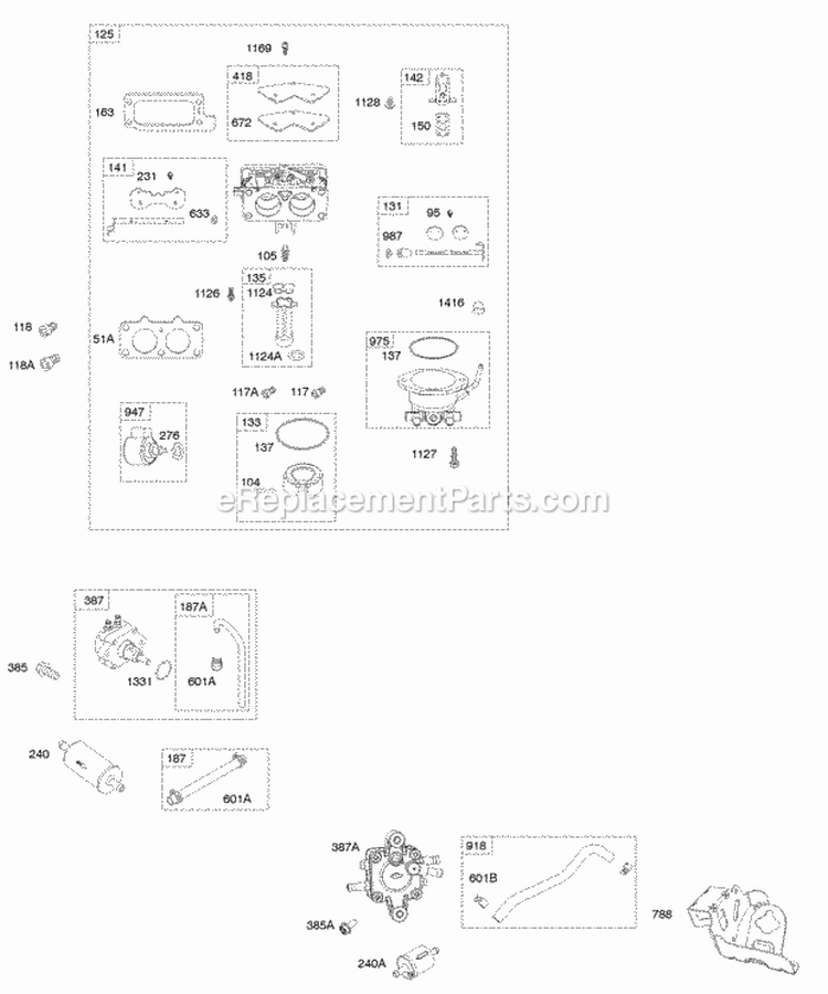 Carburetor Fuel Supply Diagram and Parts List for 541477-0100-E1  Briggs and Stratton Engine